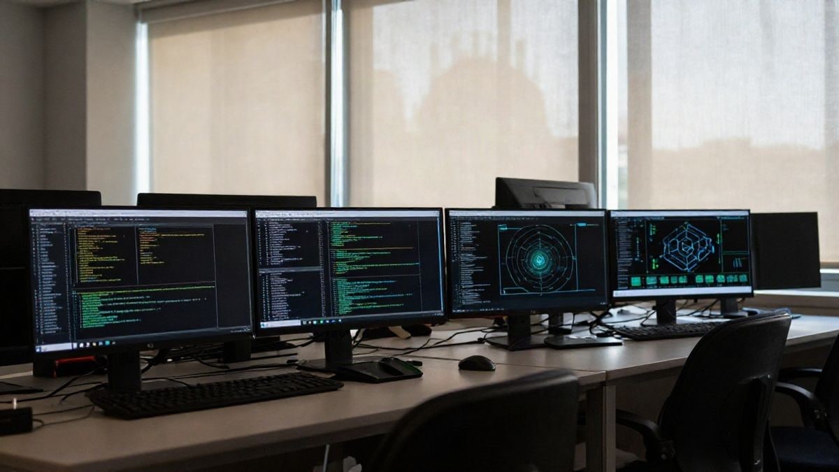Imagen ilustrativa: escritorio de ciberseguridad con monitores y luz lateral de ventana