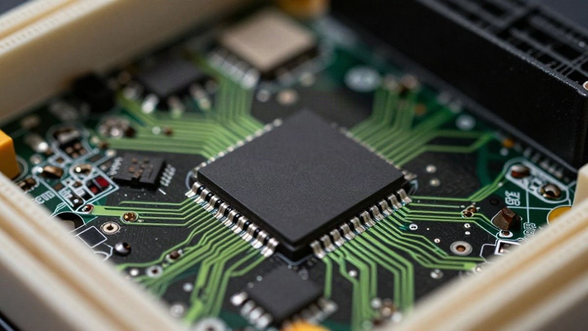 Imagen ilustrativa: primer plano de un chip de computadora con circuitos iluminados