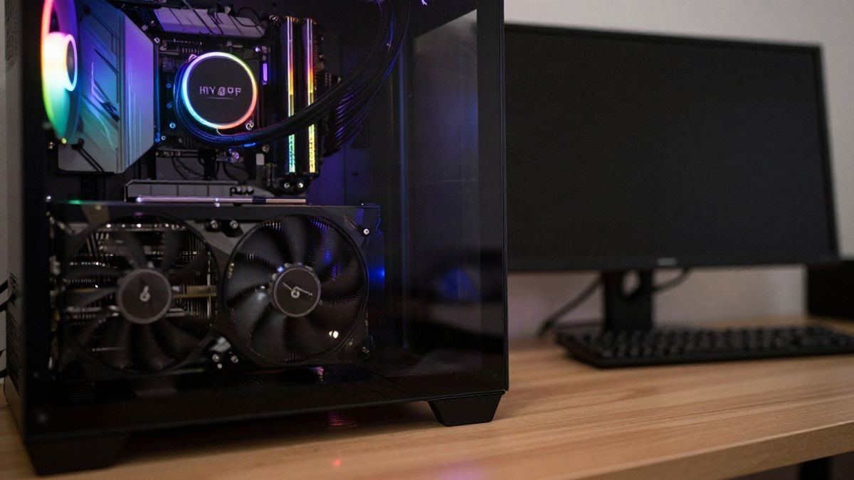 Imagen ilustrativa: tarjeta gráfica instalada en el interior de un PC gaming iluminado con luz artificial