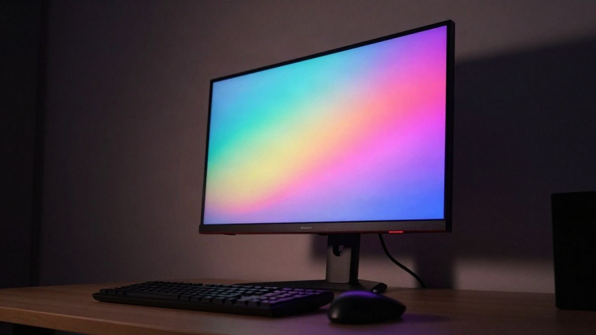 Imagen ilustrativa: monitor de videojuegos encendido sobre una mesa en una habitación oscura iluminada por luz artificial