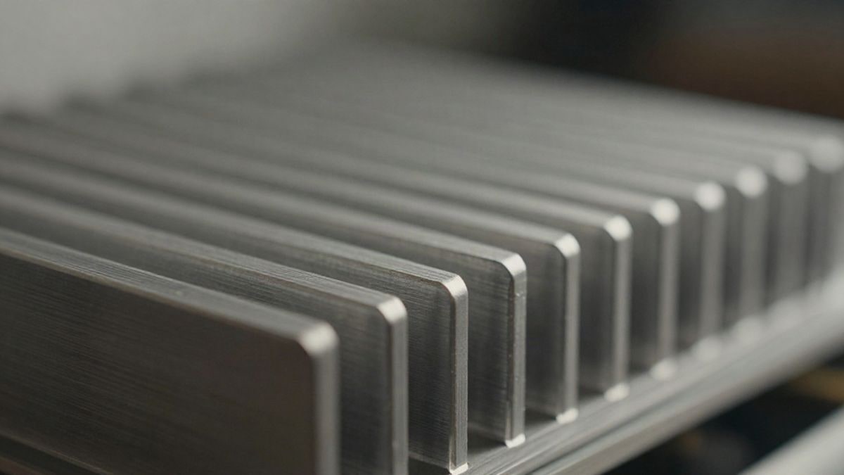 Imagen ilustrativa: detalle macro de un disipador de aluminio cepillado junto a un chip sin marcas, con fondo desenfocado