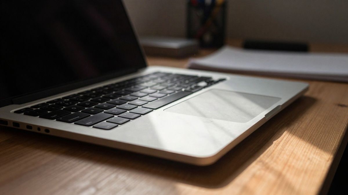 Imagen ilustrativa: detalle de un teclado de portátil desgastado sobre una mesa de madera con luz natural