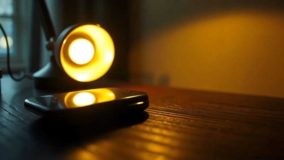 Imagen ilustrativa: una cámara de acción compacta sobre una mesa de madera iluminada por una lámpara cálida en un entorno nocturno.