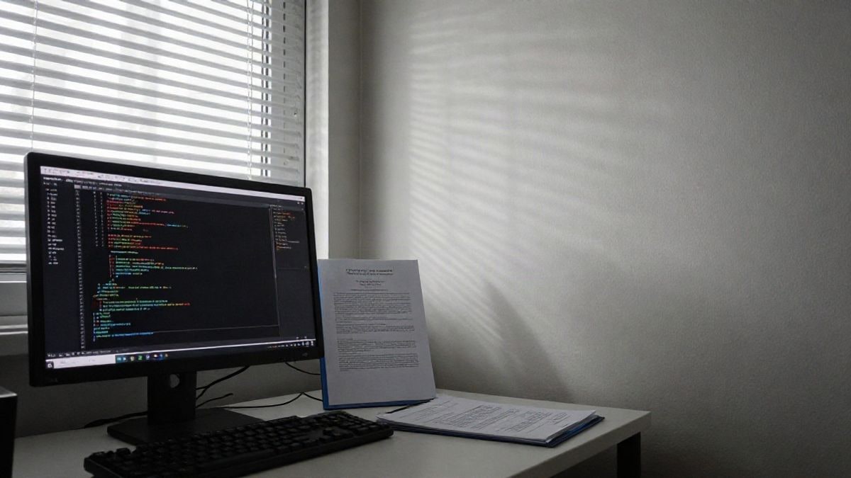 Imagen ilustrativa: escritorio con monitor encendido y documentos legales junto a un teclado