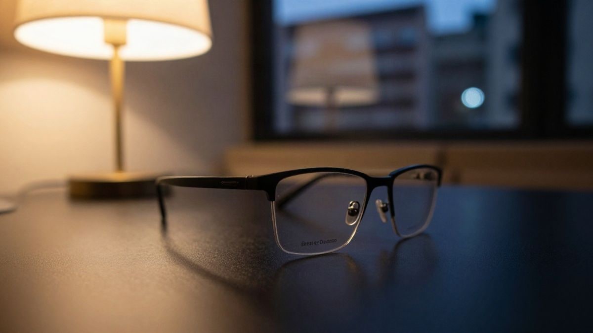 Imagen ilustrativa: unas gafas inteligentes sobre una mesa bajo luz artificial nocturna