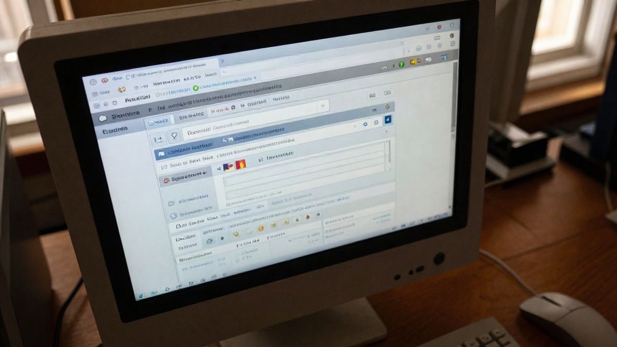 Imagen ilustrativa: vista cenital de un monitor antiguo con una interfaz de navegador repleta de barras de herramientas genéricas