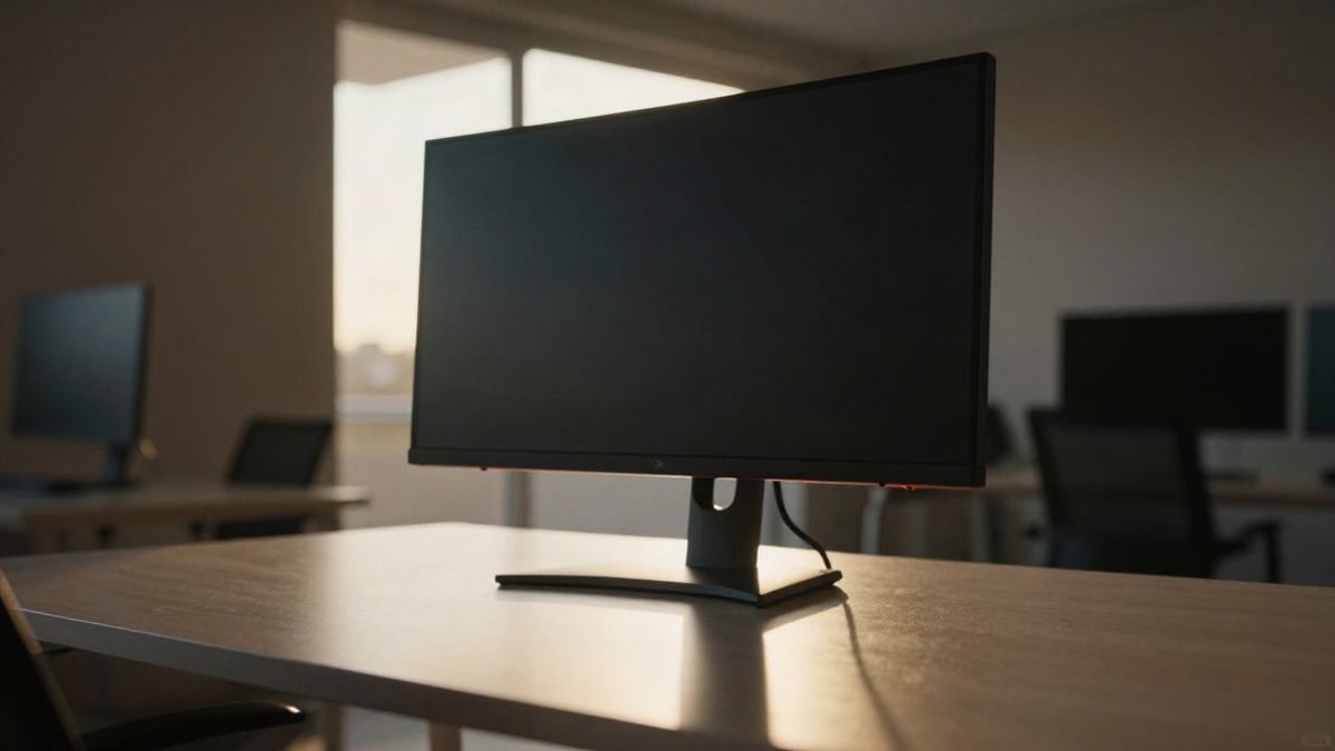 Imagen ilustrativa: monitor gaming de marco delgado sobre un escritorio minimalista a contraluz al atardecer