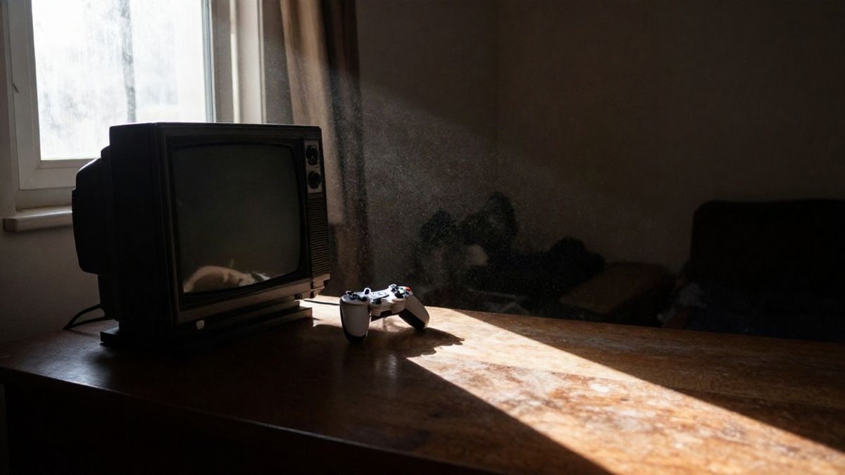 Imagen ilustrativa: una habitación con una televisión antigua y un mando sobre una mesa junto a la ventana