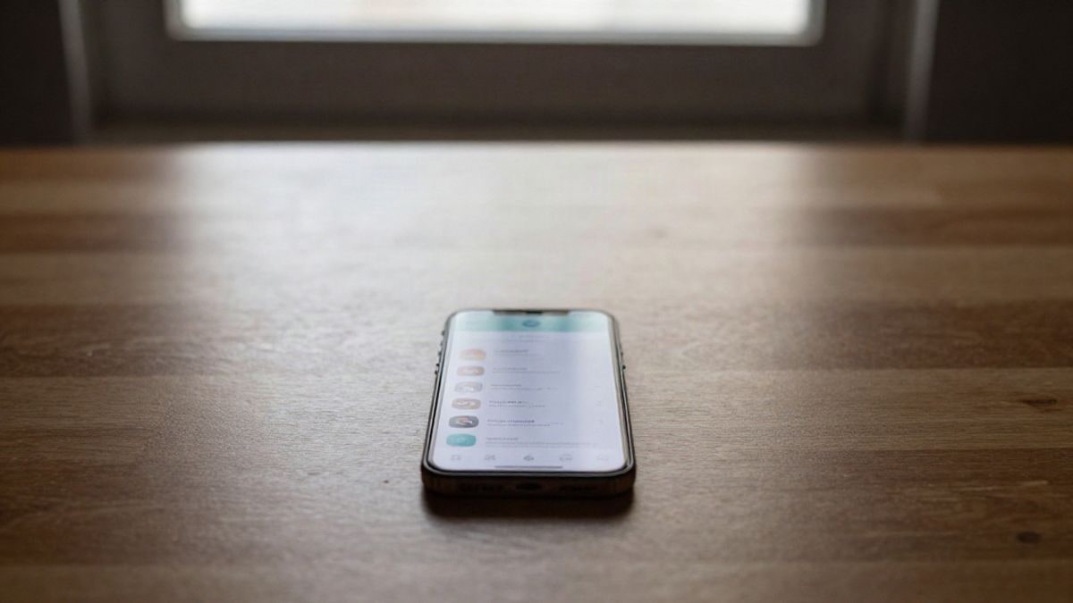 Imagen ilustrativa: un teléfono móvil con una interfaz genérica de suscripciones sobre una mesa de madera