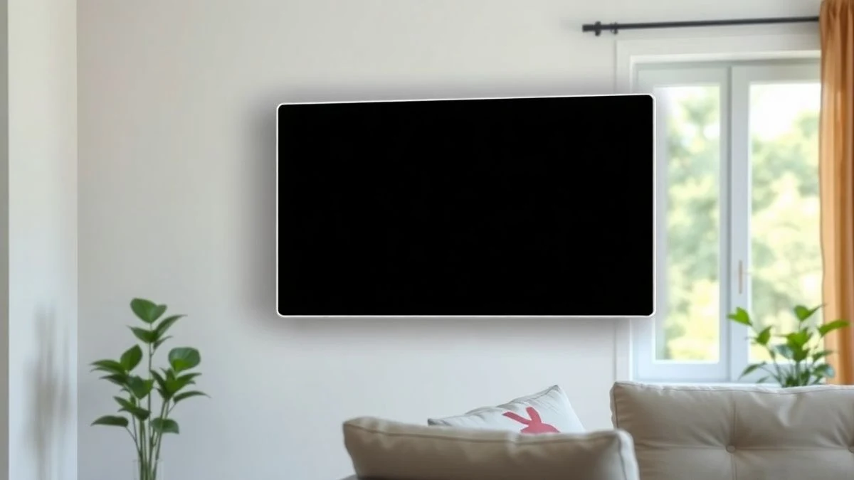 Salón moderno con un equipo de aire acondicionado de pared apagado, luz natural y plantas.